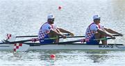 23 September 2022; Martin Sinkovic, left, and Valent Sinkovic of Czech Republic compete in the Men's Double Sculls semi-final A/B 2 during day 6 of the World Rowing Championships 2022 at Racice in Czech Republic. Photo by Piaras Ó Mídheach/Sportsfile