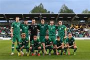 23 September 2022; The Republic of Ireland team, back row, from left, Jake O'Brien, Joe Redmond, Brian Maher, Evan Ferguson, Eiran Cashin, Conor Coventry. Front row, from left, Tyreik Wright, Lee O'Connor, Aaron Connolly, Joe Hodge and Will Smallbone before the National Anthem before the UEFA European U21 Championship play-off first leg match between Republic of Ireland and Israel at Tallaght Stadium in Dublin. Photo by Seb Daly/Sportsfile