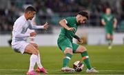 23 September 2022; Aaron Connolly of Republic of Ireland in action against Stav Lemkin of Israel during the UEFA European U21 Championship play-off first leg match between Republic of Ireland and Israel at Tallaght Stadium in Dublin. Photo by Seb Daly/Sportsfile