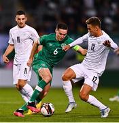 23 September 2022; Conor Coventry of Republic of Ireland in action against El Yam Kancepolsky of Israel during the UEFA European U21 Championship play-off first leg match between Republic of Ireland and Israel at Tallaght Stadium in Dublin. Photo by Eóin Noonan/Sportsfile