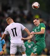 23 September 2022; Conor Coventry of Republic of Ireland and Ido Shahar of Israel during the UEFA European U21 Championship play-off first leg match between Republic of Ireland and Israel at Tallaght Stadium in Dublin. Photo by Seb Daly/Sportsfile