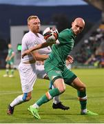 23 September 2022; Will Smallbone of Republic of Ireland in action against Ido Shahar of Israel during the UEFA European U21 Championship play-off first leg match between Republic of Ireland and Israel at Tallaght Stadium in Dublin. Photo by Seb Daly/Sportsfile