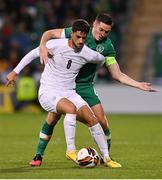 23 September 2022; Mohammad Kanaan of Israel in action against Conor Coventry of Republic of Ireland during the UEFA European U21 Championship play-off first leg match between Republic of Ireland and Israel at Tallaght Stadium in Dublin. Photo by Seb Daly/Sportsfile