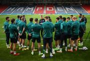 23 September 2022; Manager Stephen Kenny speaks to his players during a Republic of Ireland training session at Hampden Park in Glasgow, Scotland. Photo by Stephen McCarthy/Sportsfile