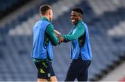 23 September 2022; Chiedozie Ogbene and Dara O'Shea, left, during a Republic of Ireland training session at Hampden Park in Glasgow, Scotland. Photo by Stephen McCarthy/Sportsfile