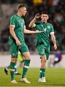 23 September 2022; Jake O'Brien, left, and Joe Redmond of Republic of Ireland during the UEFA European U21 Championship play-off first leg match between Republic of Ireland and Israel at Tallaght Stadium in Dublin. Photo by Seb Daly/Sportsfile