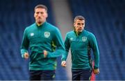 23 September 2022; Seamus Coleman, right, and Matt Doherty during a Republic of Ireland training session at Hampden Park in Glasgow, Scotland. Photo by Stephen McCarthy/Sportsfile