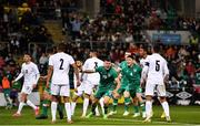 23 September 2022; Evan Ferguson of Republic of Ireland celebrates after scoring his side's first goal during the UEFA European U21 Championship play-off first leg match between Republic of Ireland and Israel at Tallaght Stadium in Dublin. Photo by Eóin Noonan/Sportsfile