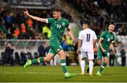 23 September 2022; Evan Ferguson of Republic of Ireland celebrates after scoring his side's first goal during the UEFA European U21 Championship play-off first leg match between Republic of Ireland and Israel at Tallaght Stadium in Dublin. Photo by Eóin Noonan/Sportsfile