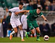 23 September 2022; Evan Ferguson of Republic of Ireland in action against Ziv Morgan of Israel during the UEFA European U21 Championship play-off first leg match between Republic of Ireland and Israel at Tallaght Stadium in Dublin. Photo by Eóin Noonan/Sportsfile