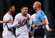 23 September 2022; Stav Lemkin of Israel, centre, appeals to referee Dario Bel after being sent off during the UEFA European U21 Championship play-off first leg match between Republic of Ireland and Israel at Tallaght Stadium in Dublin. Photo by Eóin Noonan/Sportsfile