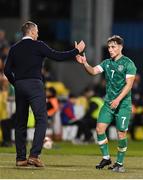 23 September 2022; Republic of Ireland manager Jim Crawford and Joe Hodge of Republic of Ireland during the UEFA European U21 Championship play-off first leg match between Republic of Ireland and Israel at Tallaght Stadium in Dublin. Photo by Seb Daly/Sportsfile