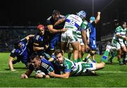 23 September 2022; Dan Sheehan of Leinster scores his side's fifth try despite the tackle of Manfredi Albanese of Benetton during the United Rugby Championship match between Leinster and Benetton at the RDS Arena in Dublin. Photo by Harry Murphy/Sportsfile