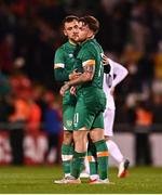 23 September 2022; Lee O'Connor, left, and Aaron Connolly of Republic of Ireland after the UEFA European U21 Championship play-off first leg match between Republic of Ireland and Israel at Tallaght Stadium in Dublin. Photo by Eóin Noonan/Sportsfile