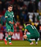 23 September 2022; Lee O'Connor, left, and Aaron Connolly of Republic of Ireland after the UEFA European U21 Championship play-off first leg match between Republic of Ireland and Israel at Tallaght Stadium in Dublin. Photo by Eóin Noonan/Sportsfile
