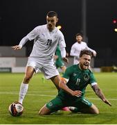 23 September 2022; Aaron Connolly of Republic of Ireland is fouled by Stav Lemkin of Israel during the UEFA European U21 Championship play-off first leg match between Republic of Ireland and Israel at Tallaght Stadium in Dublin. Photo by Seb Daly/Sportsfile
