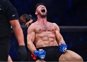 23 September 2022; Karl Moore celebrates after defeating Karl Albrektsson during their light heavyweight bout during Bellator 285 at 3 Arena in Dublin. Photo by Sam Barnes/Sportsfile