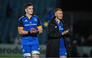 23 September 2022; Joe McCarthy, left, and Ciarán Frawley of Leinster applauds supporters after the United Rugby Championship match between Leinster and Benetton at the RDS Arena in Dublin. Photo by Brendan Moran/Sportsfile