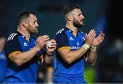 23 September 2022; Cian Healy, left, and Robbie Henshaw of Leinster applaud supporters after the United Rugby Championship match between Leinster and Benetton at the RDS Arena in Dublin. Photo by Brendan Moran/Sportsfile