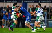 23 September 2022; Jason Jenkins of Leinster is tackled by Sam Hidalgo-Clyne of Benetton during the United Rugby Championship match between Leinster and Benetton at the RDS Arena in Dublin. Photo by Brendan Moran/Sportsfile