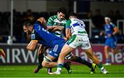23 September 2022; Jason Jenkins of Leinster is tackled by Sam Hidalgo-Clyne and Marco Zanon of Benetton during the United Rugby Championship match between Leinster and Benetton at the RDS Arena in Dublin. Photo by Brendan Moran/Sportsfile