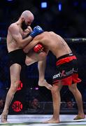 23 September 2022; Pedro Carvalho, left, in action against Mads Burnell during their featherweight bout during Bellator 285 at 3 Arena in Dublin. Photo by Sam Barnes/Sportsfile