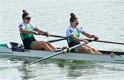 24 September 2022; Tara O'Hanlon, left, and Natalie Long of Ireland finish second, in a time of 07:12.84, in the Women's Pair Final B during day 7 of the World Rowing Championships 2022 at Racice in Czech Republic. Photo by Piaras Ó Mídheach/Sportsfile