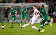 23 September 2022; Ido Shahar of Israel in action against Tyreik Wright of Republic of Ireland during the UEFA European U21 Championship play-off first leg match between Republic of Ireland and Israel at Tallaght Stadium in Dublin. Photo by Seb Daly/Sportsfile