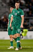 23 September 2022; Jake O'Brien, right, and Joe Redmond of Republic of Ireland during the UEFA European U21 Championship play-off first leg match between Republic of Ireland and Israel at Tallaght Stadium in Dublin. Photo by Seb Daly/Sportsfile