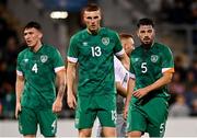 23 September 2022; Republic of Ireland players, from left, Joe Redmond, Jake O'Brien and Eiran Cashin during the UEFA European U21 Championship play-off first leg match between Republic of Ireland and Israel at Tallaght Stadium in Dublin. Photo by Seb Daly/Sportsfile