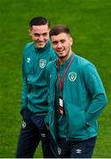 23 September 2022; Brian Maher, right, and Conor Coventry of Republic of Ireland before the UEFA European U21 Championship play-off first leg match between Republic of Ireland and Israel at Tallaght Stadium in Dublin. Photo by Seb Daly/Sportsfile