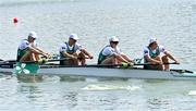24 September 2022; The Ireland team, from right, John Kearney, Ross Corrigan, Nathan Timoney and Jack Dorney on their way to finishing second, in a time of 05:59.16, in the Men's Four Final B during day 7 of the World Rowing Championships 2022 at Racice in Czech Republic. Photo by Piaras Ó Mídheach/Sportsfile