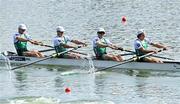 24 September 2022; The Ireland team, from right, John Kearney, Ross Corrigan, Nathan Timoney and Jack Dorney on their way to finishing second, in a time of 05:59.16, in the Men's Four Final B during day 7 of the World Rowing Championships 2022 at Racice in Czech Republic. Photo by Piaras Ó Mídheach/Sportsfile