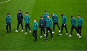 23 September 2022; Republic of Ireland players before the UEFA European U21 Championship play-off first leg match between Republic of Ireland and Israel at Tallaght Stadium in Dublin. Photo by Seb Daly/Sportsfile
