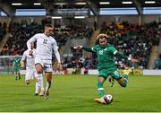 23 September 2022; Tyreik Wright of Republic of Ireland in action against Roi Herman of Israel during the UEFA European U21 Championship play-off first leg match between Republic of Ireland and Israel at Tallaght Stadium in Dublin. Photo by Seb Daly/Sportsfile