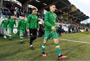 23 September 2022; Republic of Ireland captain Conor Coventry leads his side out before the UEFA European U21 Championship play-off first leg match between Republic of Ireland and Israel at Tallaght Stadium in Dublin. Photo by Seb Daly/Sportsfile