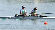 24 September 2022; Steven McGowan, left, and Katie O'Brien of Ireland after finishing fifth, in a time of 08:36.50, in the PR2 Mixed Double Sculls Final A during day 7 of the World Rowing Championships 2022 at Racice in Czech Republic. Photo by Piaras Ó Mídheach/Sportsfile