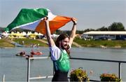 24 September 2022; Paul O'Donovan of Ireland celebrates after winning gold with teammate Fintan McCarthy, not pictured, in the Lightweight Men's Double Sculls Final A, in a time of 06:16.46, during day 7 of the World Rowing Championships 2022 at Racice in Czech Republic. Photo by Piaras Ó Mídheach/Sportsfile