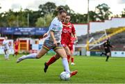 24 September 2022; Katie Lovely of Bohemians in action against Noelle Murray of Shelbourne during the EVOKE.ie FAI Women's Cup Semi-Final match between Shelbourne and Bohemians at Tolka Park in Dublin. Photo by Seb Daly/Sportsfile