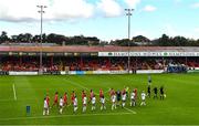 24 September 2022; Players and officials make their way onto the pitch before the EVOKE.ie FAI Women's Cup Semi-Final match between Shelbourne and Bohemians at Tolka Park in Dublin. Photo by Seb Daly/Sportsfile