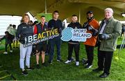 24 September 2022; #BeActive Festival Brings Young and Old Together at Sport Ireland Campus for European Week of Sport. Over 4500 people visited the Sport Ireland Campus in Blanchardstown on Saturday 24th September to experience over 40 different sports at the #Beactive Festival. Part of European Week of Sport 2022 which runs from the 23rd – 30th of September, the #Beactive Festival introduces people to the wide variety of sports that they may not have experienced before. The event provides opportunities for both adults and children of all ages and abilities to trial the world-class facilities at the Sport Ireland Campus and sample over many sports and activities that are showcased throughout the day, alongside well-known faces from Irish sport, and the chance to lift some of Ireland’s most famous silverware like Sam Maguire or the Triple Crown. Hurling All Ireland Winner Barry Nash, 7s rugby player Stacey Flood, Olympian boxer Brendan Irvine and legend Alan Brogan and many more were in attendance. The festival was filled with skill challenges, demonstrations, sports personality appearances, taster sessions, trophy zone, food village, music and much more. Pictured at #BeActive Festival at Sport Ireland Campus in Dublin are Minister of State for Sport and the Gaeltacht Jack Chambers TD, and Sport Ireland chief executive officer Dr Una May with olympian Brendan Irvine, Paddy Gallagher, Cllr JK Onwumereh and Cllr Tom Kitt. Photo by Brendan Moran/Sportsfile