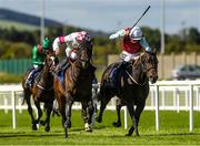 24 September 2022; Life In Colour,left, with Rory Cleary up, on their way to winning The William Hill Lengthen Your Odds Maiden from second place Daisy Jones with Cian MacRedmond at The Curragh Racecourse in Kildare. Photo by Matt Browne/Sportsfile