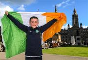 24 September 2022; Republic of Ireland supporter Ryan Bartley, age 10, from Finglas, Dublin, at George's Square in Glasgow, before the UEFA Nations League B Group 1 match between Scotland and Republic of Ireland at Hampden Park in Glasgow, Scotland. Photo by Stephen McCarthy/Sportsfile