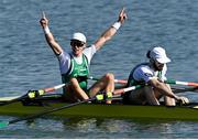 24 September 2022; Fintan McCarthy, left, and Paul O'Donovan of Ireland after winning the Lightweight Men's Double Sculls Final A during day 7 of the World Rowing Championships 2022 at Racice in Czech Republic. Photo by Piaras Ó Mídheach/Sportsfile