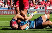 24 September 2022; Marcus Rae of Ulster scores his side's fourth try during the United Rugby Championship match between Scarlets and Ulster at Parc Y Scarlets in Llanelli, Wales. Photo by Ian Williams/Sportsfile