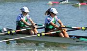 24 September 2022; Aoife Casey, left, and Margaret Cremen of Ireland on their way to finishing third in the Lightweight Women's Double Sculls Final A, in a time of 07:00.62, during day 7 of the World Rowing Championships 2022 at Racice in Czech Republic. Photo by Piaras Ó Mídheach/Sportsfile