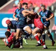 24 September 2022; Jacob Stockdale of Ulster is tackled by Daf Hughes of Scarlets during the United Rugby Championship match between Scarlets and Ulster at Parc Y Scarlets in Llanelli, Wales. Photo by Chris Fairweather/Sportsfile