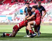 24 September 2022; Billy Burns of Ulster pushes over to score his side's fifth try during the United Rugby Championship match between Scarlets and Ulster at Parc Y Scarlets in Llanelli, Wales. Photo by Chris Fairweather/Sportsfile