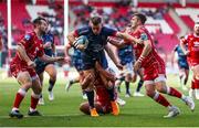 24 September 2022; Craig Gilroy of Ulster is tackled by Luca Giannini and Dan Jones of Scarlets during the United Rugby Championship match between Scarlets and Ulster at Parc Y Scarlets in Llanelli, Wales. Photo by Chris Fairweather/Sportsfile