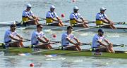 24 September 2022; The France team, bottom, from left, Valentin Onfroy, Benoit Brunet, Victor Marcelot and Theophile Onfroy on their way to finishing second in the Men's Quadruple Sculls Final B, in a time of 05:49.43, during day 7 of the World Rowing Championships 2022 at Racice in Czech Republic. Photo by Piaras Ó Mídheach/Sportsfile